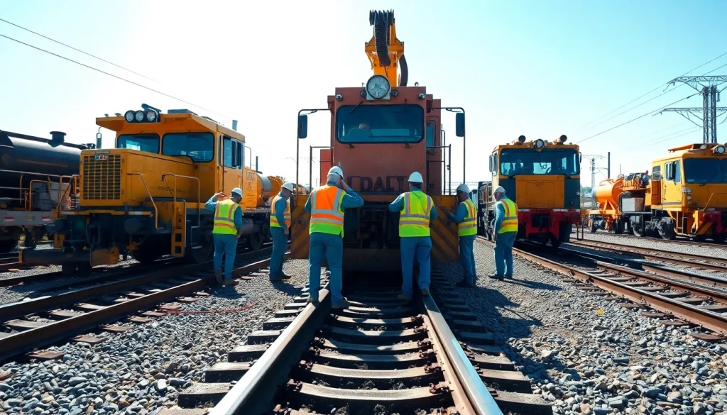 Workers performing Emergengy Railroad Repair with heavy machinery on site.