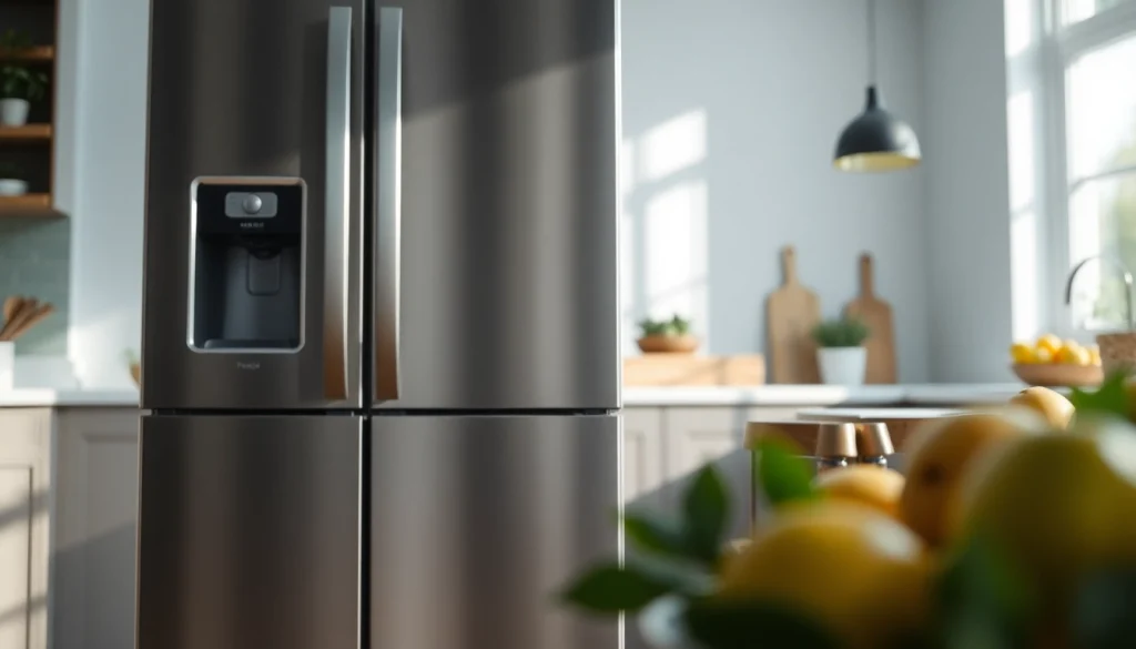 Open Refrigerator filled with fresh produce and organized shelves in a modern kitchen.