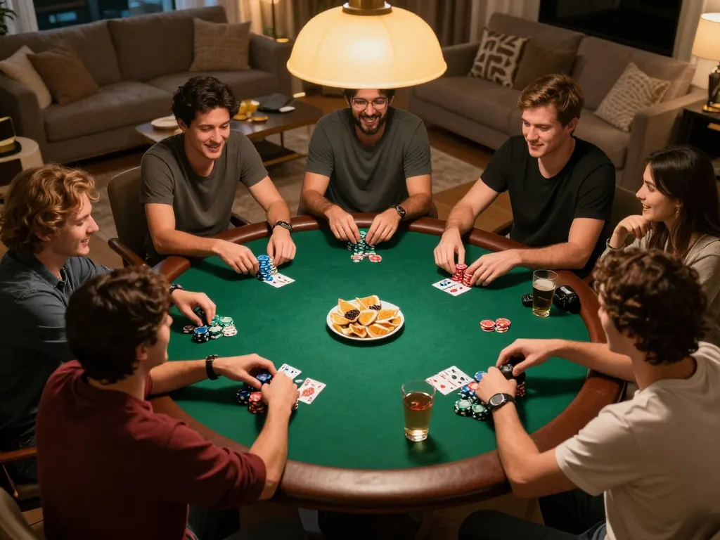 Players enjoying a friendly poker game while using kkwin strategies in a cozy environment.