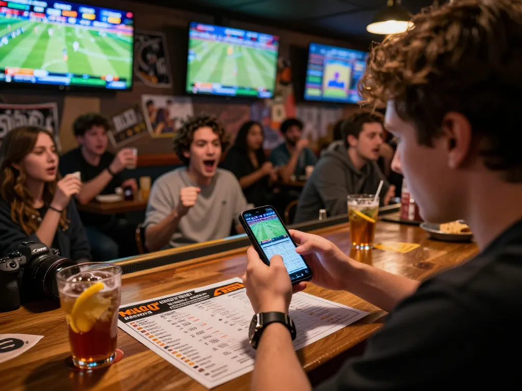 Engaging sports betting experience with DEWAGG app on smartphone, surrounded by lively game atmosphere