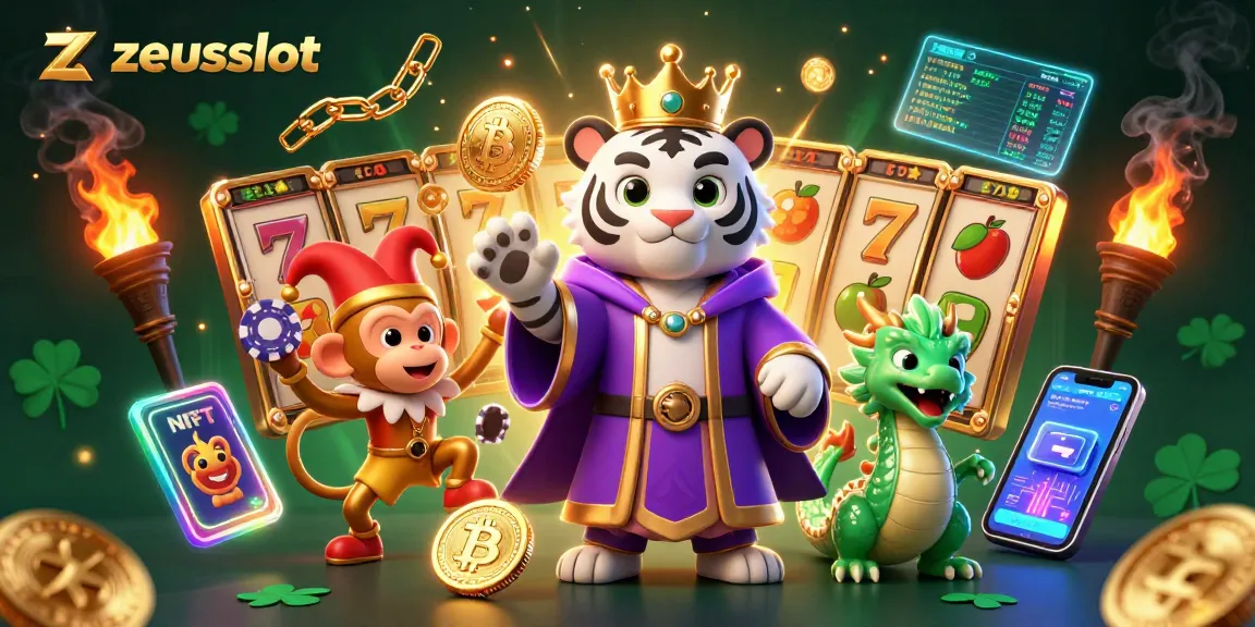 Win big with zeusslot's dynamic gaming elements and vibrant visuals in this engaging illustration.
