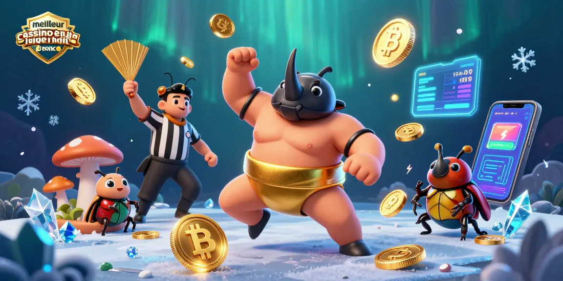 Meilleur casino en ligne France : illustration d'un scarabée sumo en action, pièces d'or s'envolant.