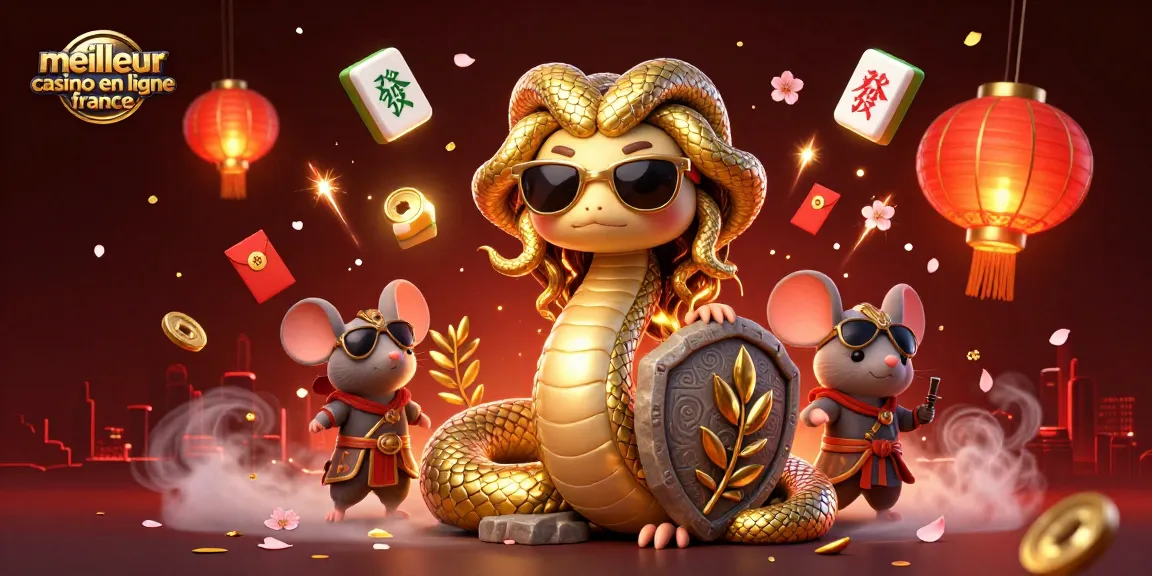 Illustration 3D représentant le meilleur casino en ligne France avec Medusa et un guerrier sur fond dynamique.