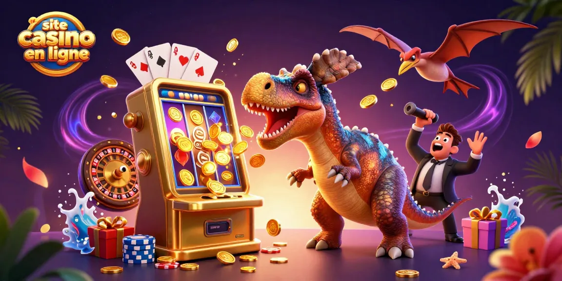 Le site casino en ligne célèbre un jackpot avec un pachycephalosaurus et des pièces dorées.