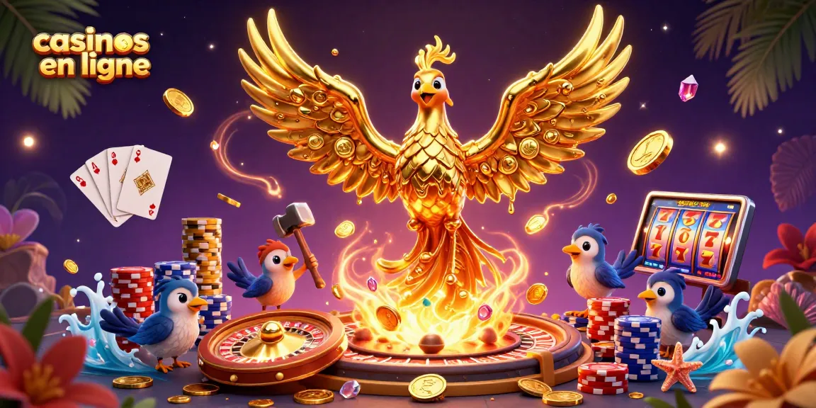 Profitez des casinos en ligne avec cet oiseau phoenix doré symbolisant la fortune.