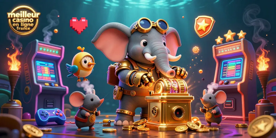 Le meilleur casino en ligne France propose une scène animée avec un éléphant steampunk jouant à une machine à sous.