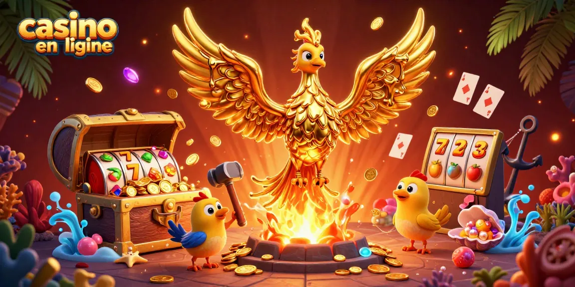 Gagnez au casino en ligne avec la magie d'un phénix d'or et des éléments de machines à sous.